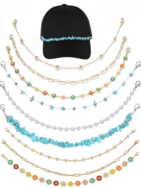 3pcs/Set Bohemian Style Baseball Cap Hat Pendant Set - Hat Chain, Metal Chain, Used For Hat Decoration, Truck Hat Chain Accessories, DIY Mesh Baseball Cap