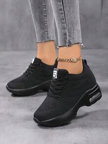 Women's Casual Sneakers, Outdoor Height-Boosting Slip-On Sneakers For Women - Black - View 2
