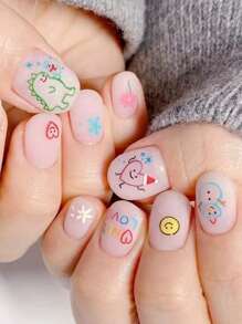 Autocollants pour ongles en forme de fleurs à cinq pétales, petites fleurs blanches, feuille décorative pour la manucure