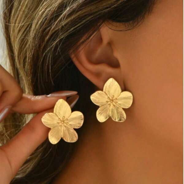1 Pair Vintage-Style Golden Flower Earrings For Women, Suitable For Vacation, Holiday, Party, Events