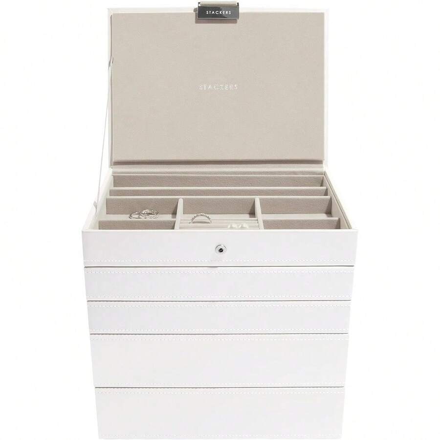 White Classic Medium Jewellery Box, Set Of 5 - White - View 1