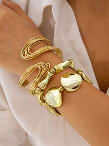3-teiliges Set mit stilvoller, übertriebener asymmetrischer geometrischer Metall-Perlen-Schmuck-Armband- und Armreif-Kombination, ideal für Männer und Frauen zum Tragen bei Partys und anderen Anlässen.