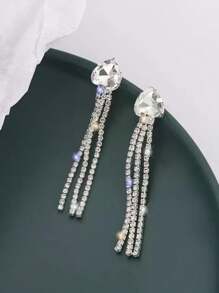 1 par de brincos de borla de cristal com strass da moda, joias de noiva elegantes para mulheres