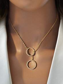 1pc Minimalist Round Cubic Zirconia Necklace, 925 Sterling Silver Pendant Clavicle Necklace, Elegant Jewelry Gift, Suitable For Girls Daily And Date Outfit Decoration - Double Circle Necklace - View 4