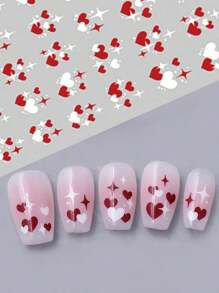 Autocollants d'art pour ongles en forme de cœur rose, décorations pour ongles en forme d'étoile et de cœur blanc et rose