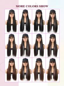 合成长直发棒球帽，带假发片，黑色帽子，24英寸柔顺自然黑色接发，适合女性女孩日常佩戴，派对万圣节帽子假发 - 彩色 - 查看 8