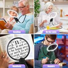 5x 15X Hands Free Magnifying Glass For Reading With 3-Color Light ,Neck Wear Magnifier For Reading Books, Sewing, Cross Stitch, Crafts, Low Vision Seniors With Aging Eyes - 黑色 - 查看 4