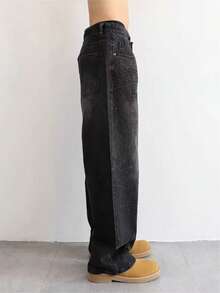 Men Straight-Leg Street Rhinestone Washed Jeans