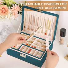 Caja organizadora de joyas, caja de joyas para chicas y mujeres, organizador de aretes con cerradura, de doble capa, estuche para joyas con bandeja extraíble para collares, aretes y anillos