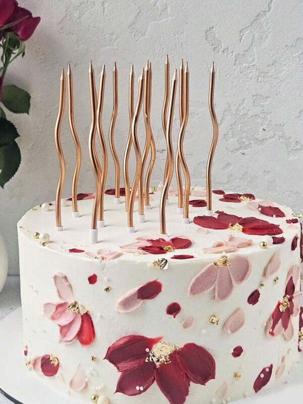12 piezas de velas curvas de color dorado champán para decorar pasteles de fiestas de cumpleaños