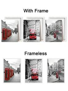 3Pcs London Wall Art Decor, Red Telephone Box Canvas Print, Double-Decker Bus Wall Art Poster, Black And White Art Prints, Urban Architecture Paintings, Historic Streets Artwork, Home Decor, Room Aesthetic, Posters, Ideal Gifts ,Wall Art With Frame - 3Pcs/Set - View 4