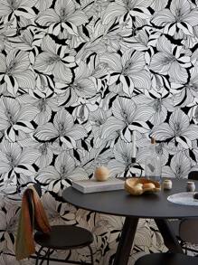 Lily Flower Plant Printed Home Decor Wallpaper, Simple Line Design Floral Leaf Self-Adhesive Waterproof Oil-Proof Wallpaper For Indoor Furniture Cabinet DIY Decoration