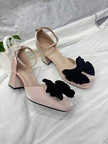 New Teen High Heel Shoes With Bow Strap Design, Suitable For School, Performance & Stage - Champagne - View 6