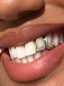 THATBOY 1 pieza Joyería para dientes de mujer estilo Hip Hop, base de cobre con micro-incrustaciones de circonita, decoración de dientes huecos de color dorado para festival de música, fiesta de Halloween y regalo de estilo punk