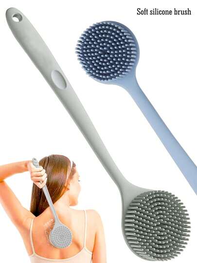 硅胶长柄按摩沐浴刷 - 身体刷 - 背部刷 - 淋浴工具（蓝色/灰色/粉色/黑色）