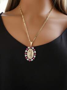 3D Hollow Pendant Virgin Mary Heart Flower Stone Necklace Suitable For Date