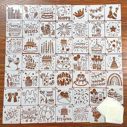 25/64 Stücke Geburtstags-Party Malvorlage Hohlschablonen Dekorationen, Feiertags-DIY Malvorlage Hohlschablonen Segentext Schablonen für Holz, Papier, Stoff, wiederverwendbar und waschbar