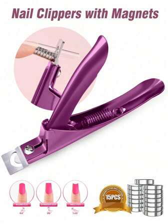 Cortaúñas con imanes, cortaúñas para uñas acrílicas, cortador de uñas artificiales falsas, recortador de puntas de uñas, herramienta de manicura y pedicura con hoja afilada para salón, hogar y belleza, cortaúñas ajustable con imanes y medidores para uñas acrílicas - Cortaúñas color rosa, herramientas de manicura, suministros para uñas, herramientas de belleza