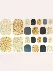 3D Polka Dot Crystal Nail Art Stickers, Travel Outfit Summer Women Nail Beauty Accessories, 22pcs Toe Nail Decorations With Full Gold Rhinestones Design