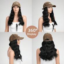 16 英寸合成假发带帽子 Y2K 风格万圣节、圣诞节和派对必备，棒球帽带自然波浪接发，可调节帽子假发耐热纤维天然假发帽，适合女孩 - 彩色 - 查看 5