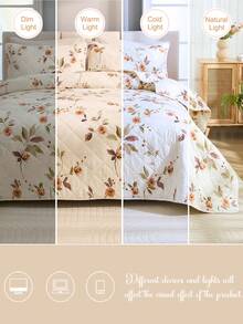 3 件套优雅花卉羽绒被套（1 个羽绒被套 + 2 个枕套，不含填充物），日常使用聚酯纤维柔软亲肤，适用于卧室，适合所有季节，非常适合送礼