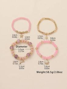 4 件套波西米亚海洋风格海豚、贝壳和海星串珠多层手链适合女性日常、度假、约会、可爱配饰，多色混合