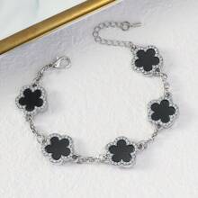 1pc Light Luxury Single-Sided Zirconia Inlaid Stainless Five Leaf Grass Bracelet, For Daily Wear, Dating, Vacation And Other Occasions. Made Of Hypoallergenic Titanium Steel And Popular Jewelry, It Is The Perfect Gift For Girlfriends ﻿