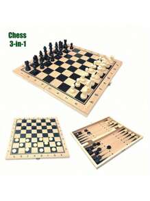 Premium 3-in-1 Holz-Schachspiel mit ausklappbarer Aufbewahrung, inklusive klassischem Schach, Dame und Backgammon, für Erwachsene