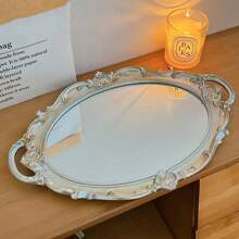 1pc Luxury Vintage Glass Makeup Mirror, Living Room Decoration, Jewelry Display Tray, Photo Props