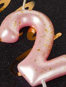 1pc Pink Dot Splash Printed Digital 0-9 Birthday Cake Wish Candle, Party Baking Sweet Decor Candle Stick - Pink - View 7