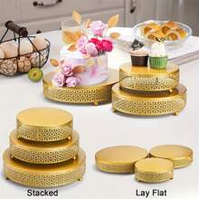 1pcsWrought Iron Decorative Cake Stand, Round Metal Cake Stand Dessert Display Stand, Wedding Birthday Party Celebration Dessert Cake Display Plate - Gold