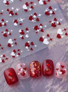 Autocollants d'art pour ongles en forme de cœur rose, décorations pour ongles en forme d'étoile et de cœur blanc et rose