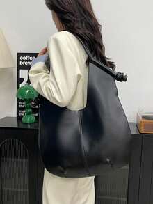 A105 Oversized Underarm Tote Bag For Women, New Autumn/Winter Design, Large Capacity, Shoulder Bag, Dark Chic Rocker Style, Versatile For Commuting All Year Round - Black - View 6