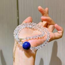 Collar gargantilla diseño de cuentas de cristal blanco natural de 6mm y cuentas de lapislázuli natural de 12mm, elegante y lujoso collar de uso diario para mujeres, adecuado como regalo para el Día de San Valentín, Día de la Madre, Graduación