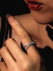 1pc S925 Sterling Silver Multifunctional Elegant Starry Criss-Cross Cubic Zirconia Ring, Versatile For Women, Suitable For Wedding, Daily Wear, Bride, Holiday Party Gift