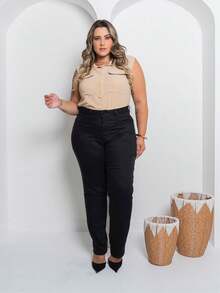 Black Straight Jeans Plus Size High Waist - 黑色 - 查看 5