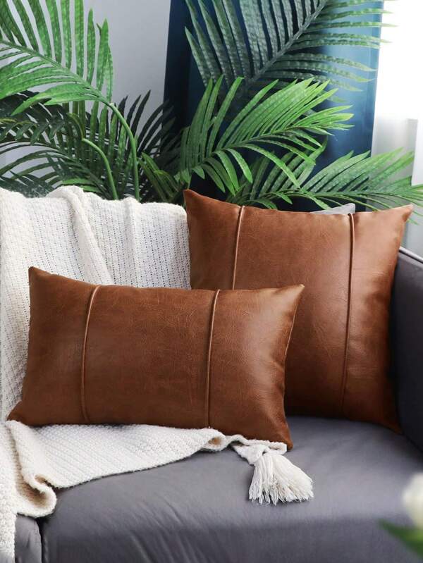 1pc Brown Leather Pillow Cover, Bohemian 3D Sofa Cushion Cover, Suitable For Bedroom, Living Room, Office, Pillow Insert Not Included