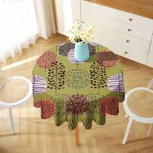 1pc Floral & Geometric Pattern Printed Tablecloth, Polyester Modern Style Waterproof Rectangular/Round Digitally Printed Tablecloth Suitable For Living Room, Home, Outdoor Dining Table, Small Round Table