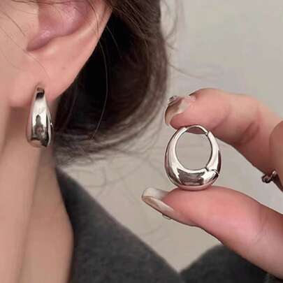 1 对简约几何 U 形金属环状耳环，光滑椭圆形开口圆形耳环，适合女士日常佩戴，简约金属几何铰链耳环，时尚百搭，适合作为圣诞节、感恩节、情人节的礼物