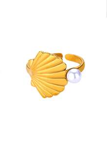 Gold Shell Ring Beach Themed Adjustable Rings; Ocean Inspired Jewelry; Starfish & Seashell Rings; Boho Summer Gift For Women - Ring - View 20