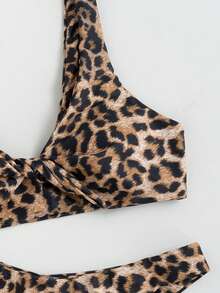 Women's Sweet Solid Color Elegant Sexy Printed Twist Strap Bikini Two Pieces Swimsuit, Beach Vacation Style - Multicolor - View 5