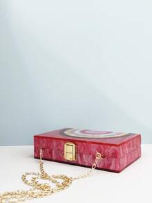 Minimalist Rose Red Rainbow Acrylic Clutch Bag With Metal Chain Strap, Fashion Party Handbag, Shoulder/Crossbody Bag, Formal Evening Bag, Bridal Gift, Cosmetic Case - Hot Pink - View 8