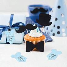 50件粉色女婴服装感恩节礼物标签（带绳），适合送礼、性别揭秘派对礼物标签、迎婴派对装饰、婚礼、毕业派对用品、生日和周年纪念日。公主主题纸质标签，适用于情人节装饰、母亲节、毕业典礼 - 藍色 - 查看 6