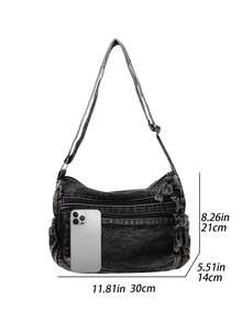 Women's Large Capacity Denim Tote Bag Fashionable Casual Shoulder Purse With Multi-Pockets - 黑色 - 查看 7