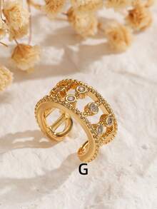 1 Pc Minimalist Stylish Ear Cuff Clip-On Earrings For Women, Copper Plated Inlaid Diamonds Double Layer Earclips, Unique High-End Design, Punk Chic - Yellow Gold - View 10