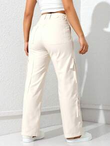pantalon cargo de talle alto recto - Blanco - Ver 5
