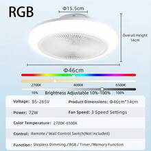 72W Extra Large Remote Control Ceiling Fan Light, Adjustable Brightness & Fan Speed, 50cm LED Home Ceiling Fan Lamp, AC85-265V RGB+3 Color Changing+Stepless Dimming, Modern For Bedroom/Living Room/Dining Room - Fan Light Large Size - View 14