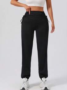 Pantalones deportivos casuales de cintura alta con cordón para mujer, pantalones rectos holgados para yoga, correr y fitness