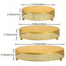 1pcsWrought Iron Decorative Cake Stand, Round Metal Cake Stand Dessert Display Stand, Wedding Birthday Party Celebration Dessert Cake Display Plate - Gold