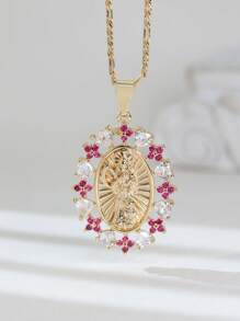 3D Hollow Pendant Virgin Mary Heart Flower Stone Necklace Suitable For Date